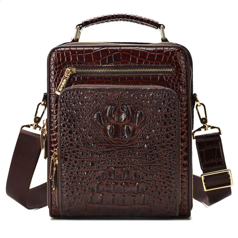 pattern mens bag business men shoulder messenger bag casual handbag Cowhide leather vertical Tote bag small briefcase 240829CJ