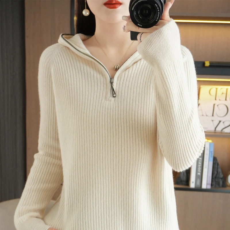 AutumnWinter Womens Cashmere Sweater Hoodie Pull Down Thick 240827
