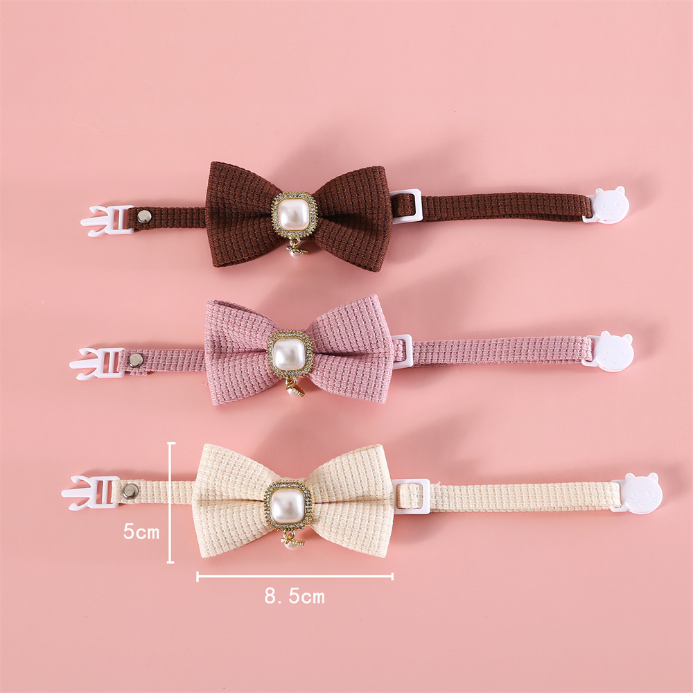Bow Pet Collar Adjustable Cat Collar with Pearl Pendant Decoration Suitable for Cats Kitten and Puppies Accessories Pet Supplies