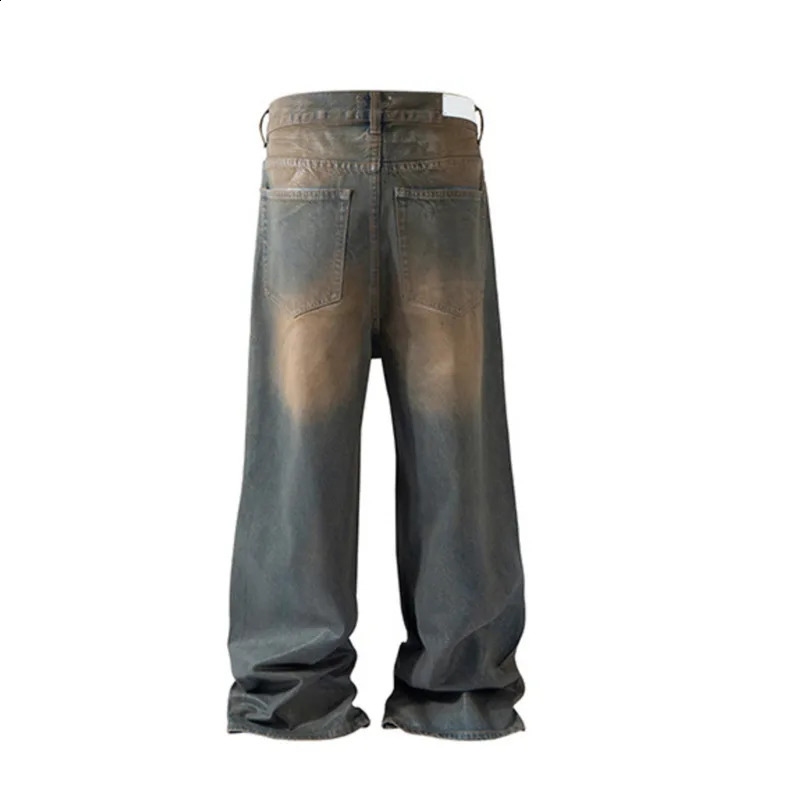 HKSH Spring Autumn Mens High Street Denim Pant Vintage Streetwear Jeans Wax Coated Silhouette Trend Trousers HK1443 240826Z