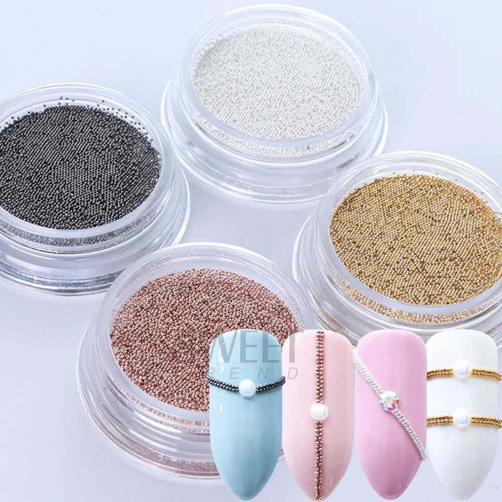 0.4mm small stainless steel microbeads used for nail art decoration metal Y2K stud nails caviar beads silver gold gray accessories W240829