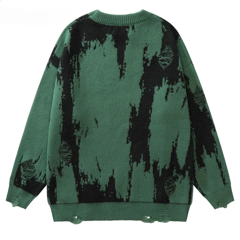 Hip Ripped Sweaters Grunge Y2K Retro Knitted Punk Gothic Street Jumper Sweater Harajuku Mens Fashion Pullover 240829