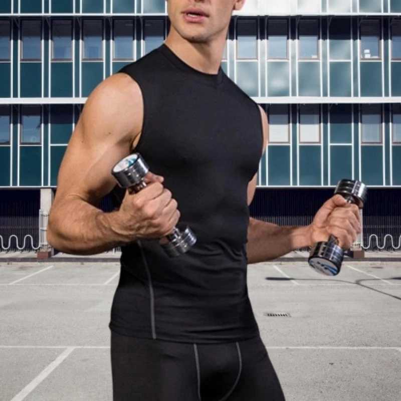 Solid gym clothing mens tank top breathable compression sleeveless basket quick drying sports shirt mens fitness tank topW240718