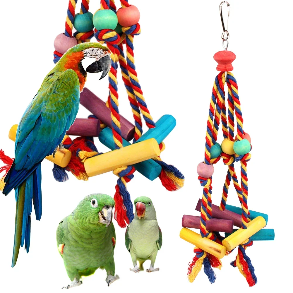 Pet Birds Chewing Bite Toy Cotton Rope Parrot Toy Bird Tearing Toys Cockatiels Climb Training Hanging Swings Birds Cage Supplies