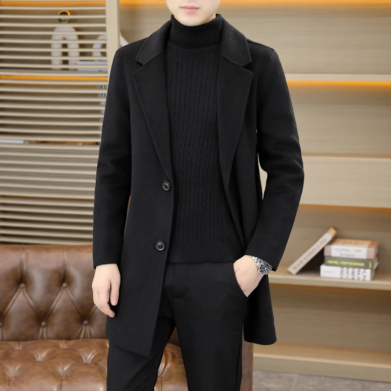 High quality double-sided coarse woolen coat mens fashionable wool coat autumn and winter warm cashmere medium long trench coat 240829