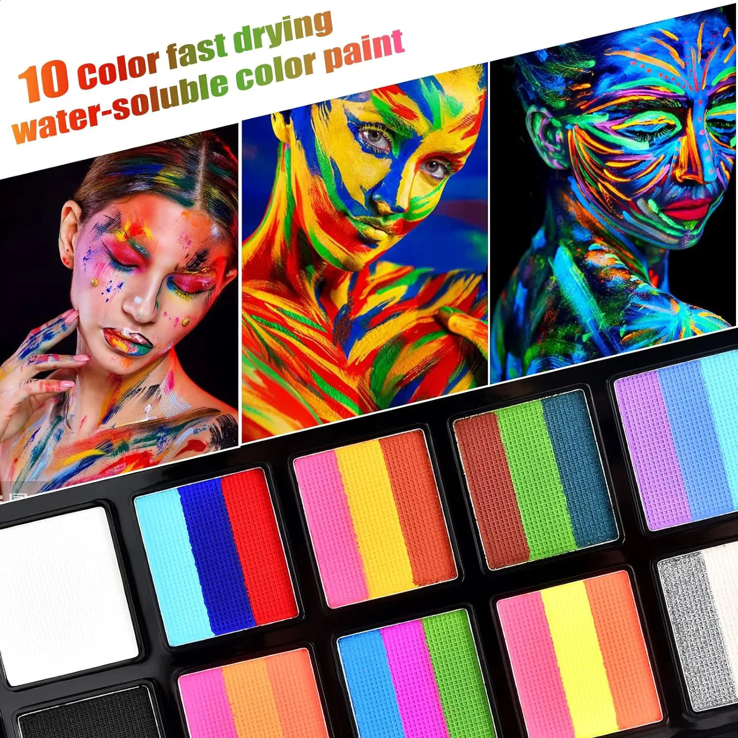 Children and adults body and painting kit 10 color makeup palettes with brushes Halloween carnival artist role-playing art party 240829