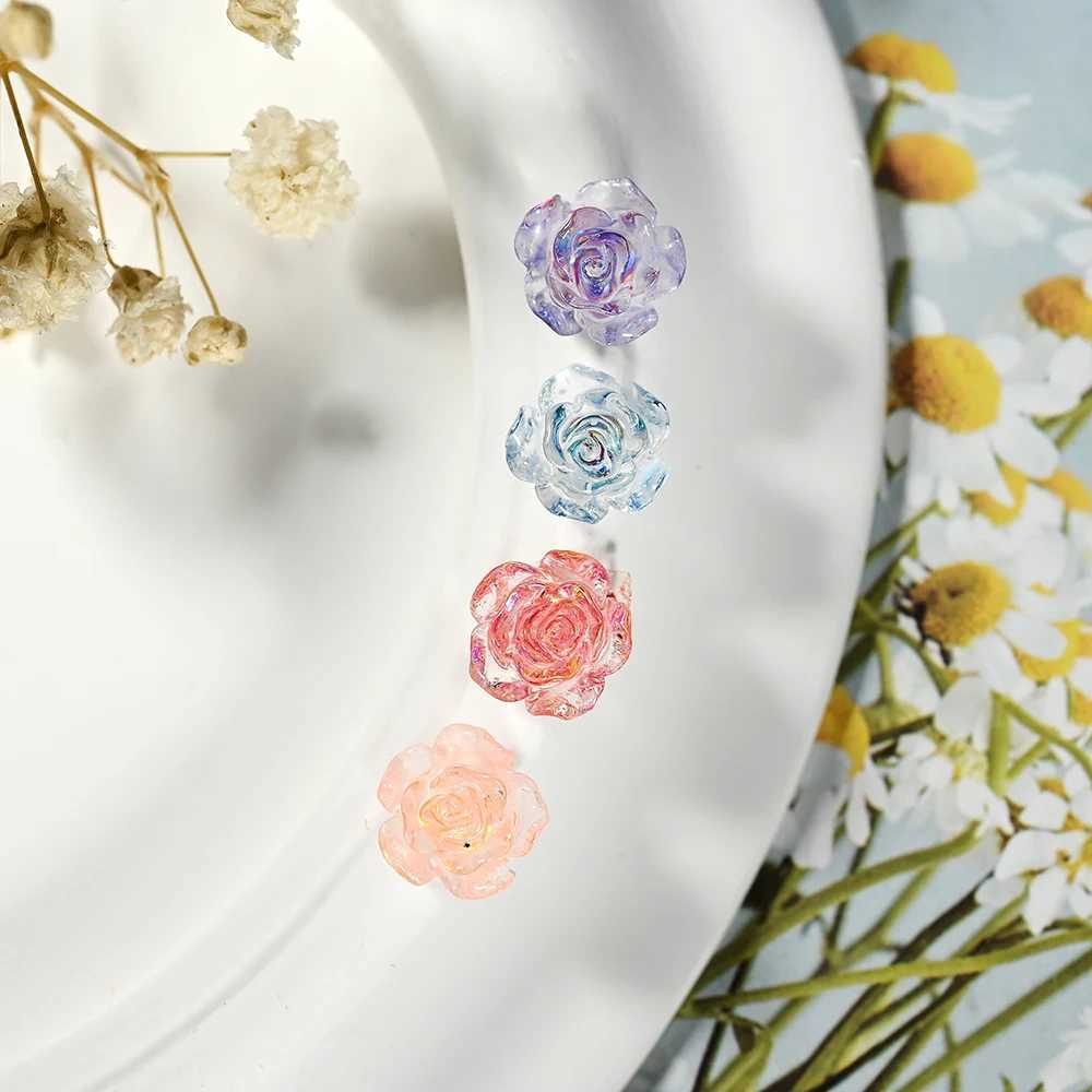 100 pieces of resin sparkling rose flat back flower rhinestone gemstone aramid camellia jewelry wedding decoration decal craft DIY nail art* W240829