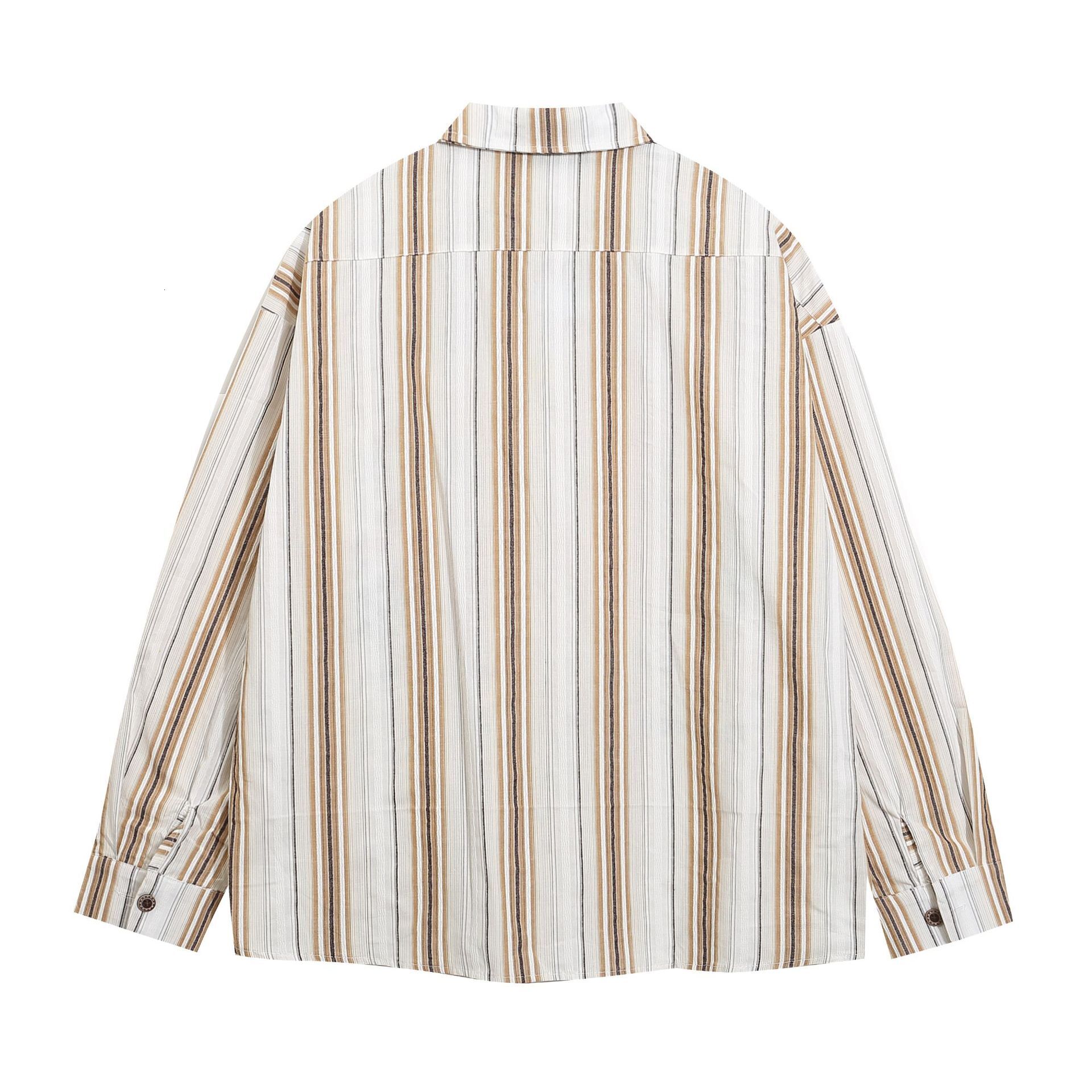 Instagram Trendy Flower Embroidered Striped Shirt New Casual Shirt Vintage