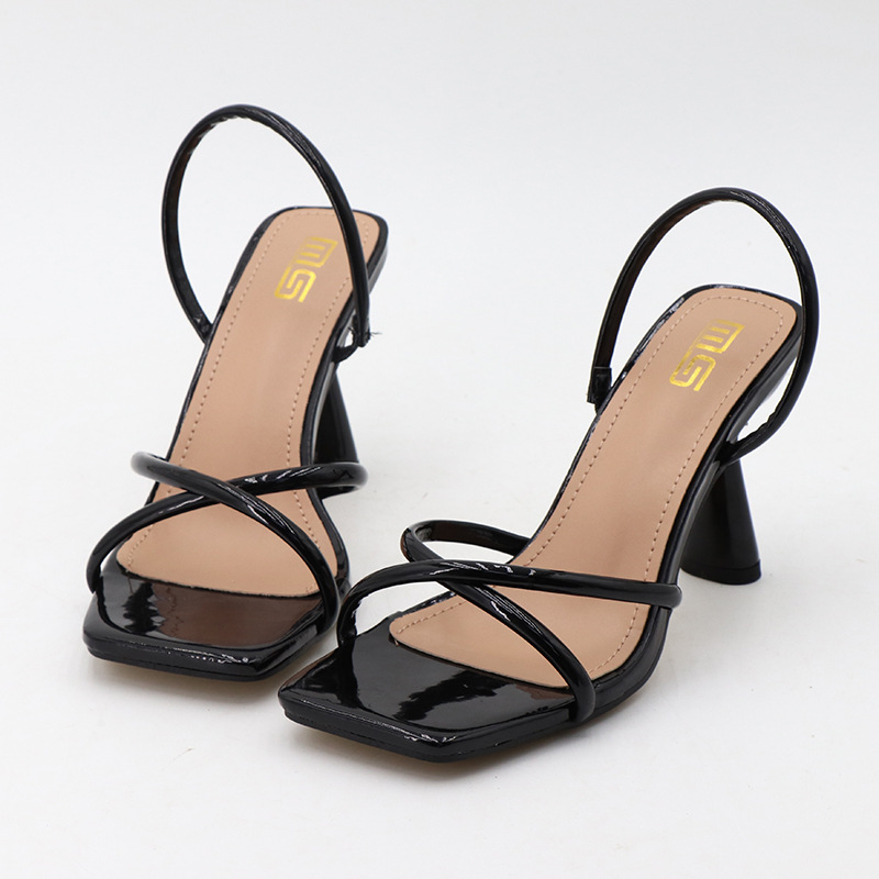 2023 Chunky Heel Back Strap Sandals Women Square Toe Heels Slippers Sexy Summer Gladiator Sandals Ankle Strap Heels for Women