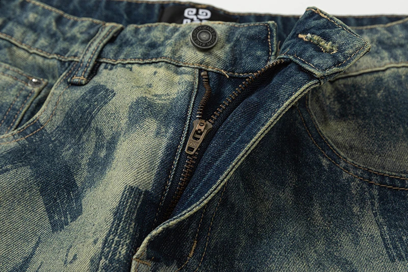 Y2K mens jeans with letter print straight leg denim pants wide leg loose fitting mens clothing 240829