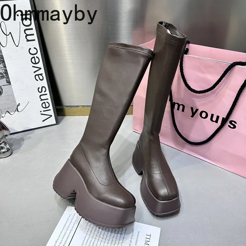 Chunky Winter Women Long Fashion Zippers Ladies Elegant Knee High Boots Platform Thick Bottom Women's Short Plush Footwear 5d45 's