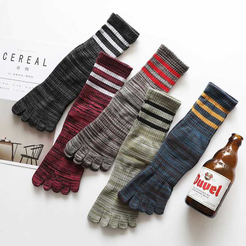 Men's Socks 5 Pairs Man Sport Toe Socks Cotton Striped Colorful Compression Sweat-Absorbing Deodorant Fitness Travel 5 Finger Short Socks Y240830