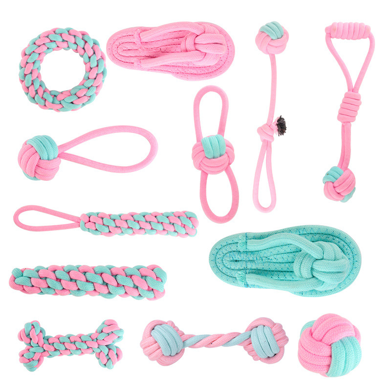Pet Dog Chew Toy Powder Blue Cotton Rope Knot Toys Combination Bite Molar Interaction Puppy Teething Toys Pet Supplies