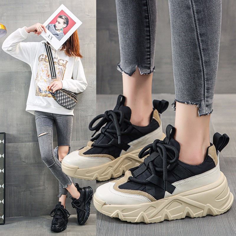 2023 Women Sneakers Autumn New Wedge Platform Vulcanized Shoes Fashion Lace Up Casual Outdoor Running Shoes Zapatillas Mujer