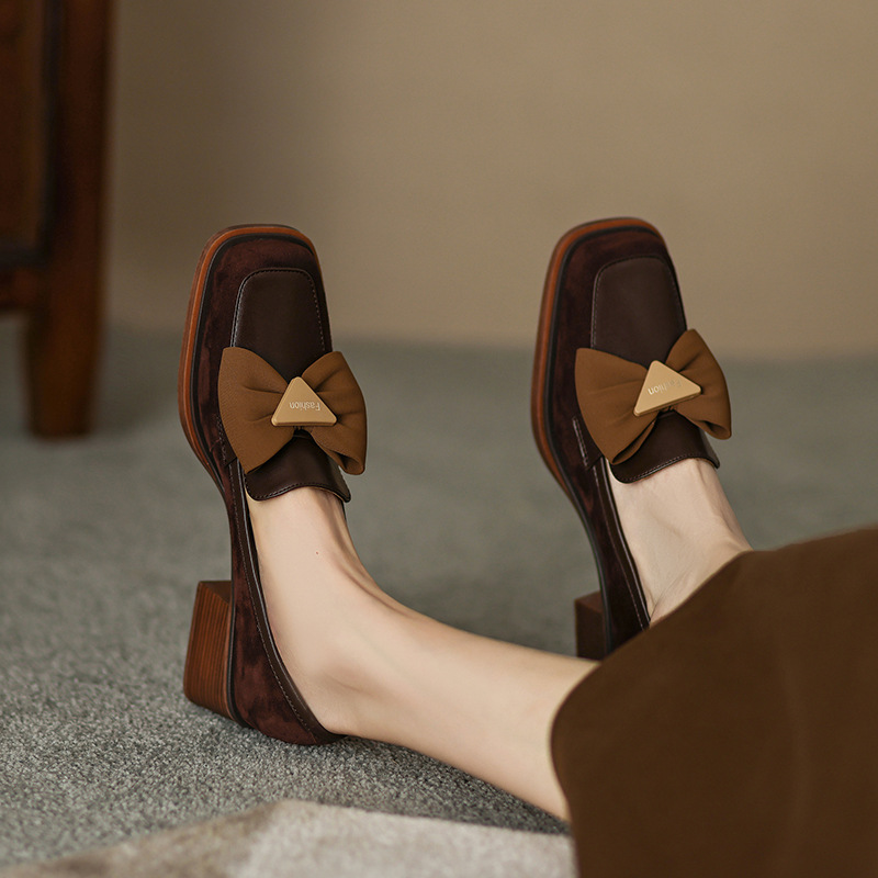 High quality merchants Loafers Women Spring 2023 New Fashion Designer Chunky hot Heels Woman Elegant Square Toe Office Dress Shoes Pumps atos