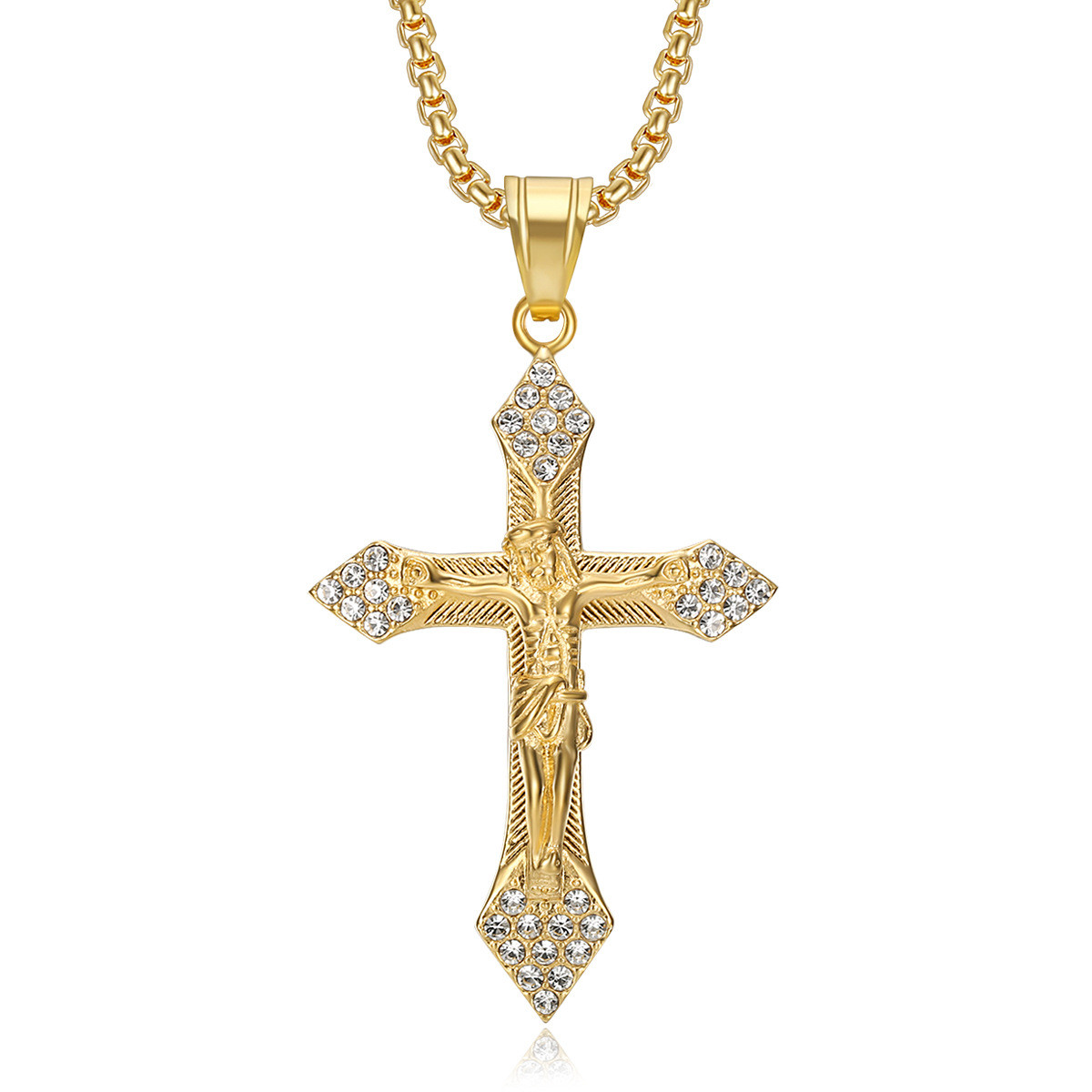 Retro Juses Corss Pendant Necklace Stainless Steel Gold Plated No Fade Jewelry