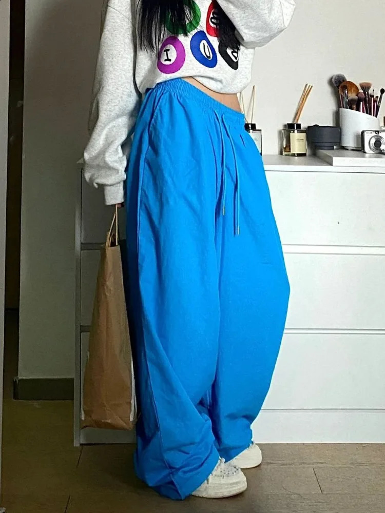 HOUZHOU Y2K Hippie Blue Baggy Sweatpants Womens Kpop Streetwear Oversize Jogging Track Sports Pants Harajuku Korean Wide Trousers 240827