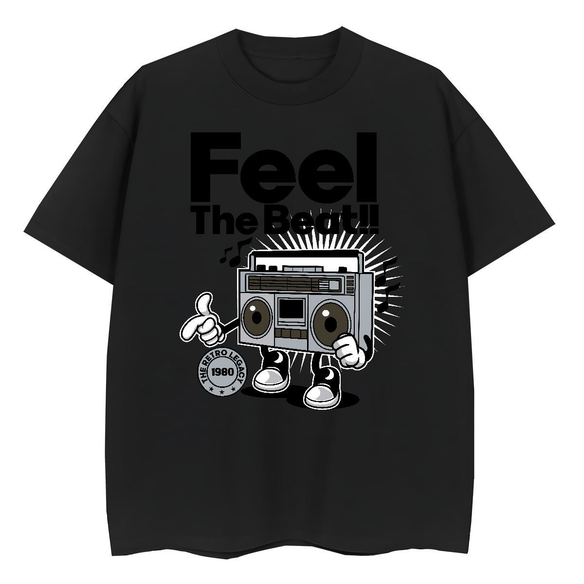 Free Shipping Women Tees 230g 100% Cotton audio Casual Beach T-Shirts Breathable Crew Neck Cartoon Print Wear