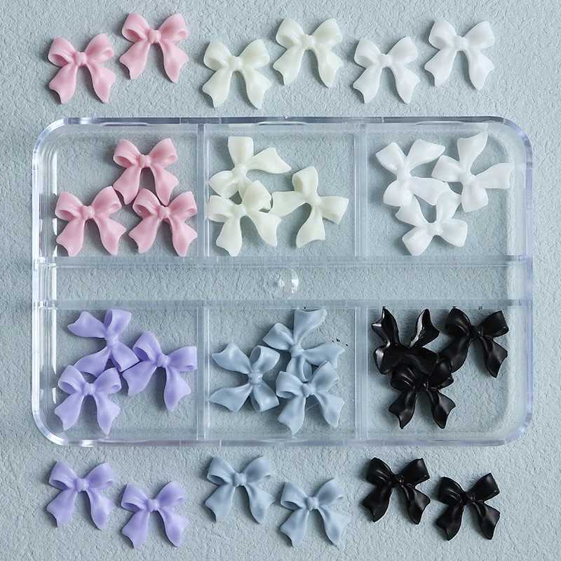 30 White Ribbon Resin Bow Nail Charm Parts 3D rhinestone nail decoration accessories DIY Korean handmade design supplies W240829