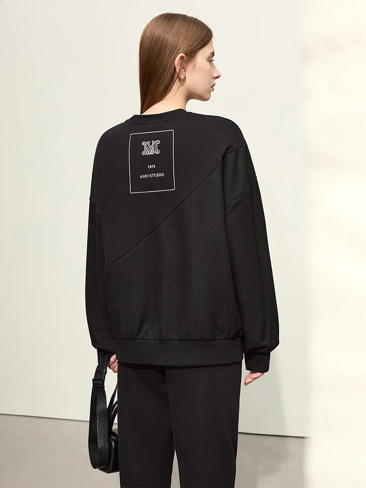 Amii Minimalism Womens Sweater Spring Round Neck Hanging Sleeve Embroidered Splicing Loose Casual Solid Hoodie 12451025 240827