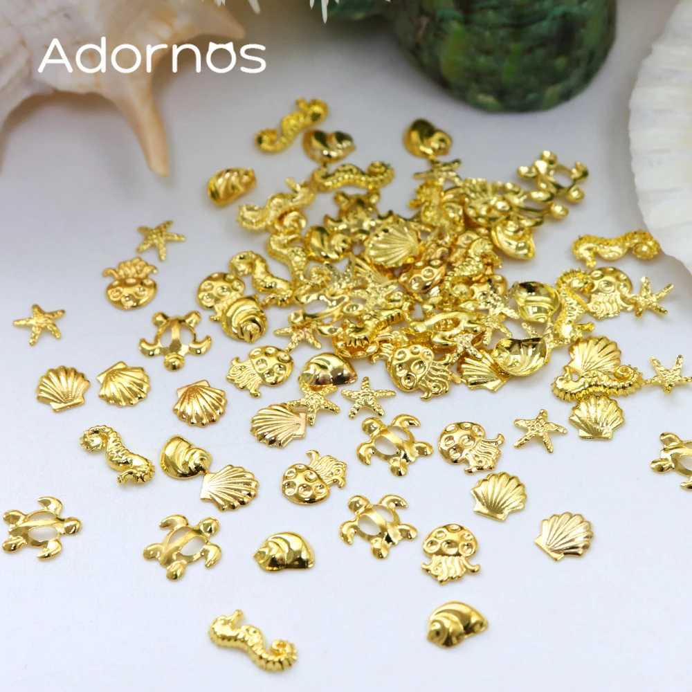 300 pieces/box of metal rivet accessories golden starfish conch screws charming summer ocean style nail art supplies and decorations W240829