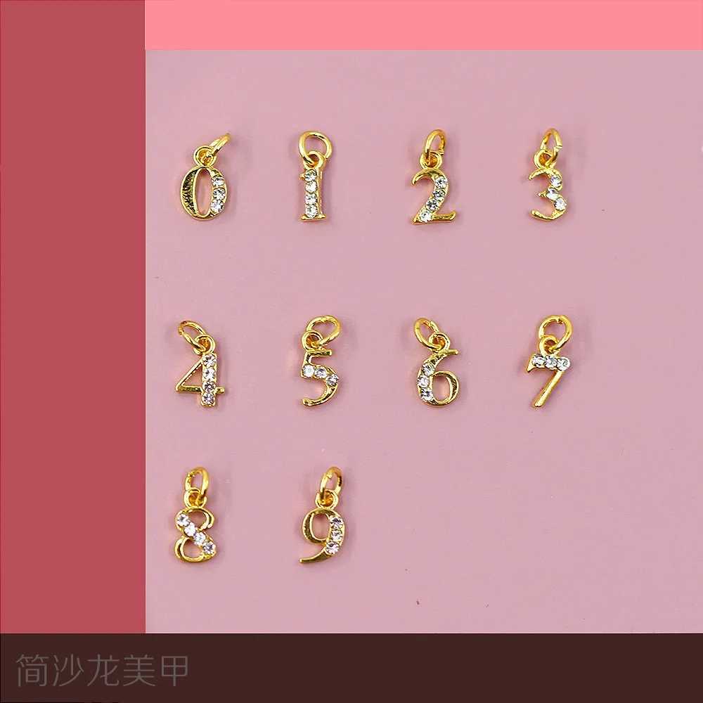 10/26 perforated ring letter 3D nail art charm (0-9)/A-Z pendant letter nail decoration gold/silver digital handmade pendant W240829