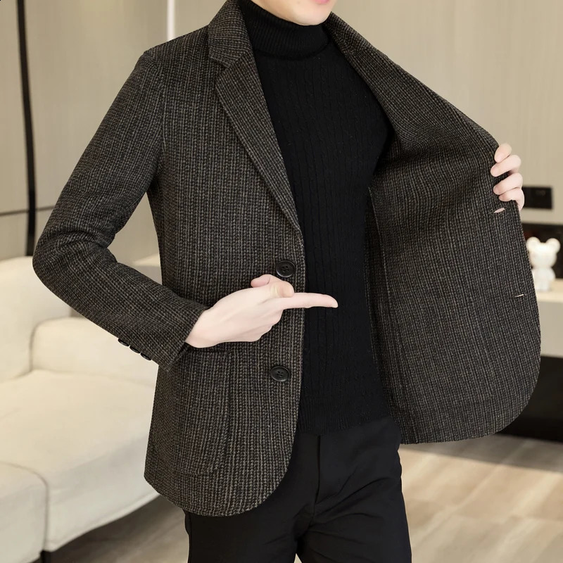 high-end mens short plain wool jacket business casual jacket ultra-thin wool jacket solid double-sided wool suit top-level clothing 240829
