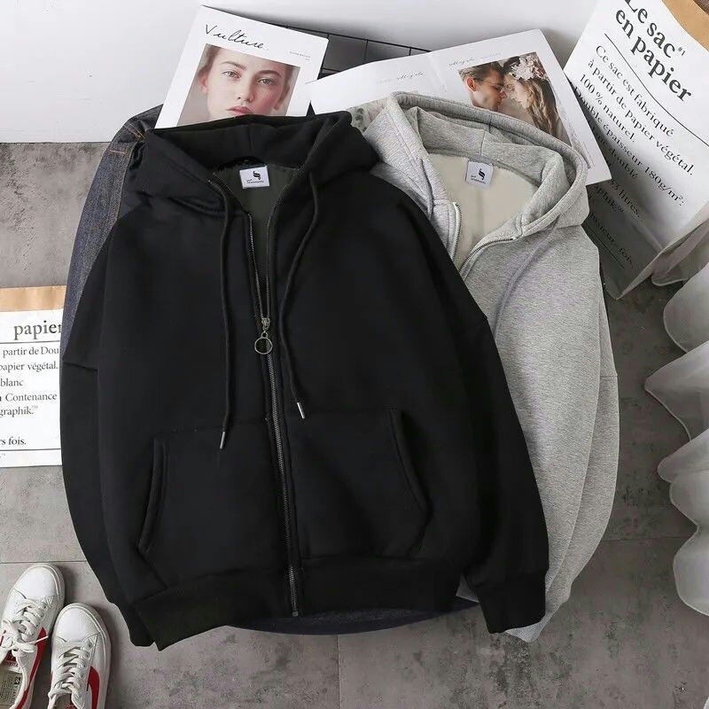 Men's and Women's Hoodies Casual Men's Pullover Hoodie with Zipper Closure - Comfortable Open Front Top Black Gray Unisex M-5XL