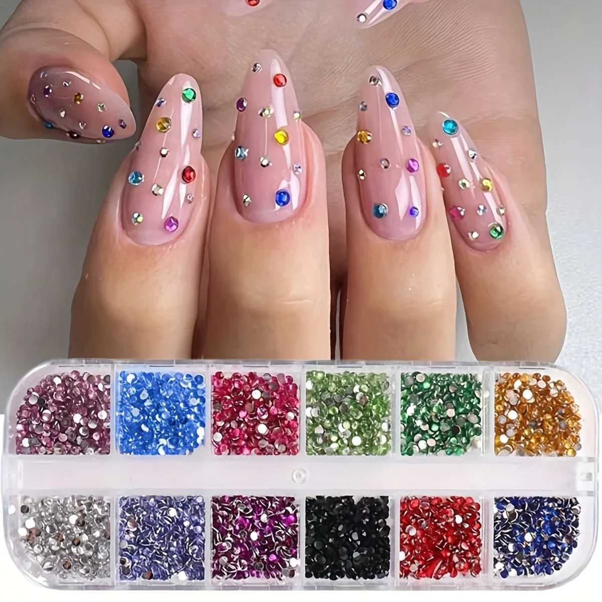 12 Grid Micro Crystal Nail Art Rhinestone Flat Back Colored Gemstone Decorative Nail Shoes Makeup Bag W240829
