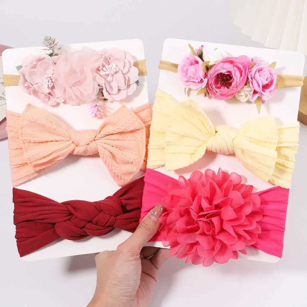 3 pieces/set of cable knitted flower baby headband for girls elastic turbine baby hair strap nylon newborn headband baby hair accessories CL240830