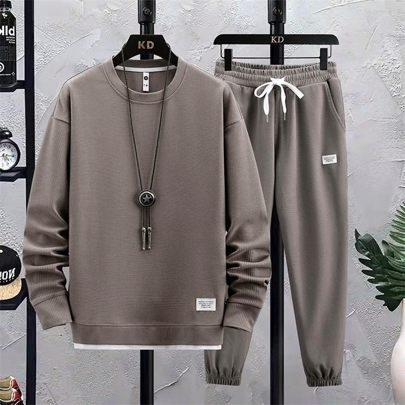 2024 Spring Autumn Mens Two Piece Set Linen Fabric Casual Sweatshirt and Sweatpants Set Mens Sports Suit Fashion Tracksuit 240829