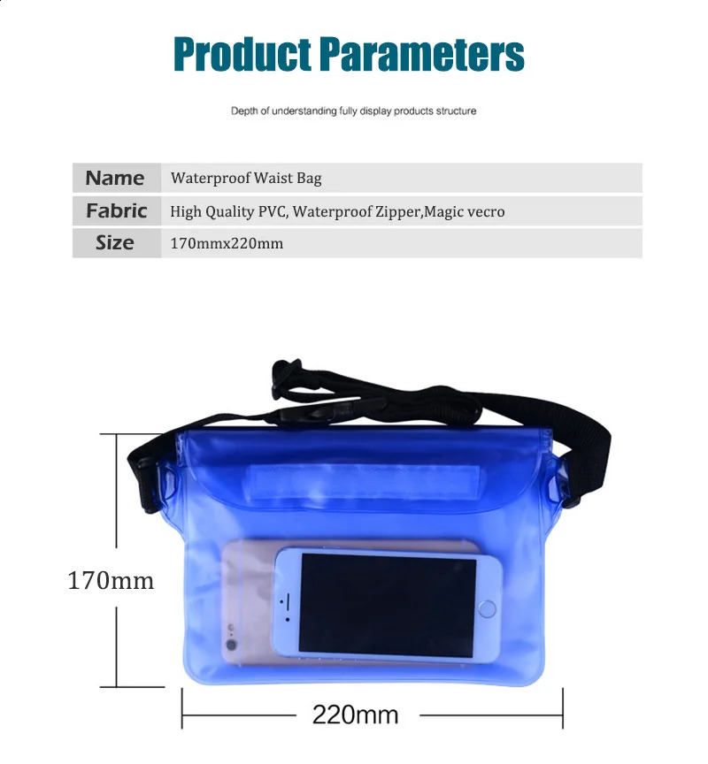 3 Layers Waterproof Sealing Drift Diving Swimming Waist Bag Skiing Snowboard Underwater Dry Shoulder for Phone 240830Z