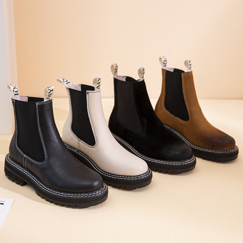 Women Chelsea Boots Genuine Leather 2024 Autumn Winter Trend Thick-soled Women Ankle Boots All-match Marton Boots Ladies
