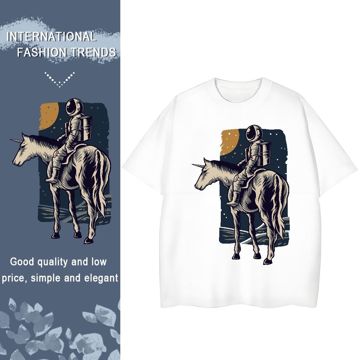Free Shipping Tshirt for Man Woman 230g Pure Cotton cosmonaut Daily Wear T-Shirts for Women Crew Neck Cartoon Printing L-4XL Clothes