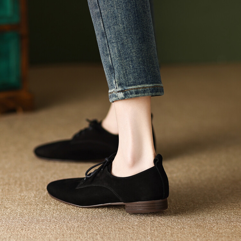 Spring NEW Sheep Suede Square Toe Chunky for Solid Low Heel Women Pumps New Simple Lace-up Shoes 899b