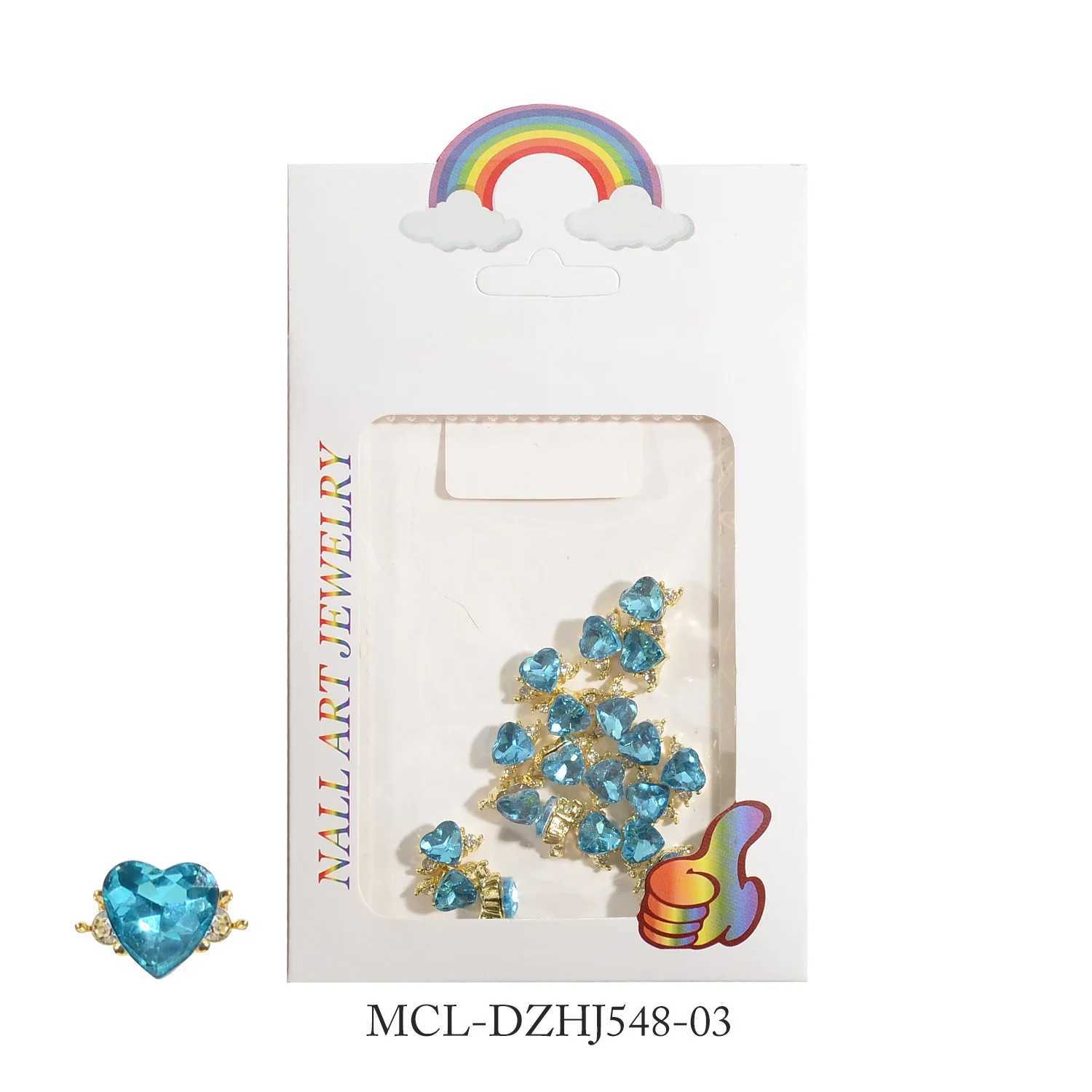 20 pieces of rhinestone heart-shaped nail art decoration 3D nail accessories alloy sparkling gemstones French nail art rings colored crystals W240829