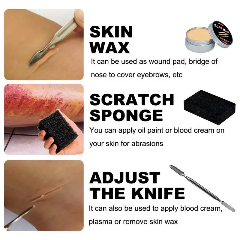 Halloween Makeup Kit Professional Body Painting Spooktacular Wound Scar Wax Makeup Fake Scalp Blood Smear Ghost Painting Kit 240829
