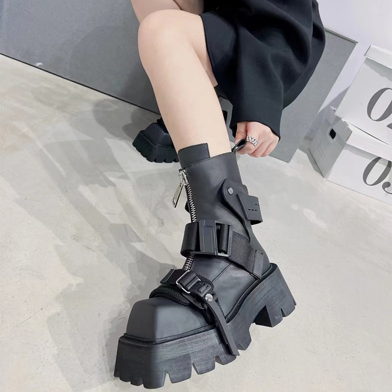 Short Autumn Women Botines Woman Fashion Thick Sole Flats Heels Ankle Booties Slip On Ladies Winter botas femininas 12f4