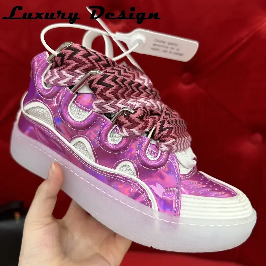 New Club Sneakers Women Mixed Colors Designer Luxury Sneakers Platform Real Leather Top Quality Men Brand Trainer Thick Shoelace