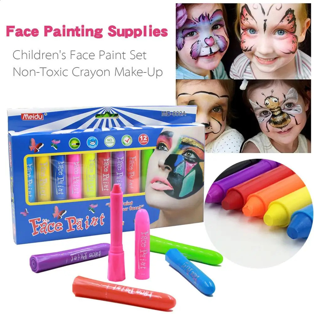 12 Color Childrens Painting Set Non Toxic Crayon Makeup Supplies Used for Party Halloween Carnival Fancy Dress 240829