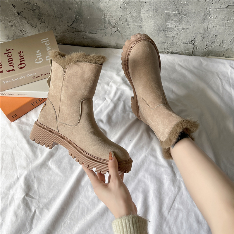 Women's British style cotton shoes with zipper and plush cotton boots