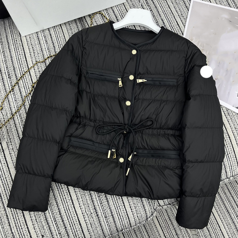 2025--women winter coat designer winter jackets womens embroidered badge waist drawstring waist slim fit round neck puffer jacket women loose casual winter coats