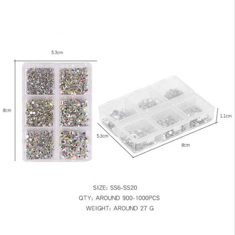 1 box of crystal nail art rhinestones gold and silver transparent full-color flat bottom mixed shape DIY nail art 3D decoration W240829
