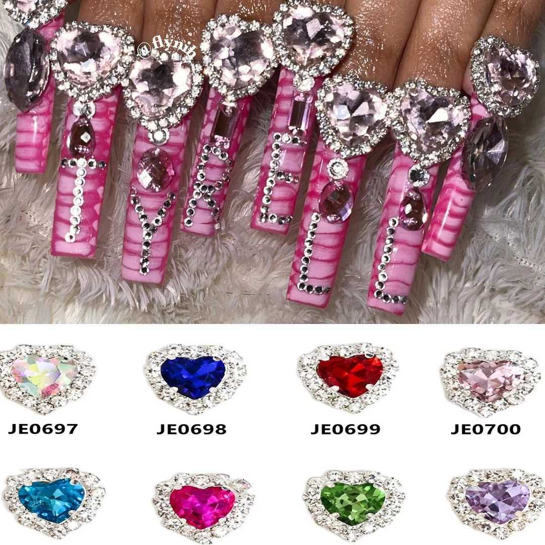 5Pcs Nail 3D Diamond Heart Charm Germ Rhinestone Stud 12X13mm Nail Art Decoration Handmade Necklace Craftsmanship Jewelry W240829