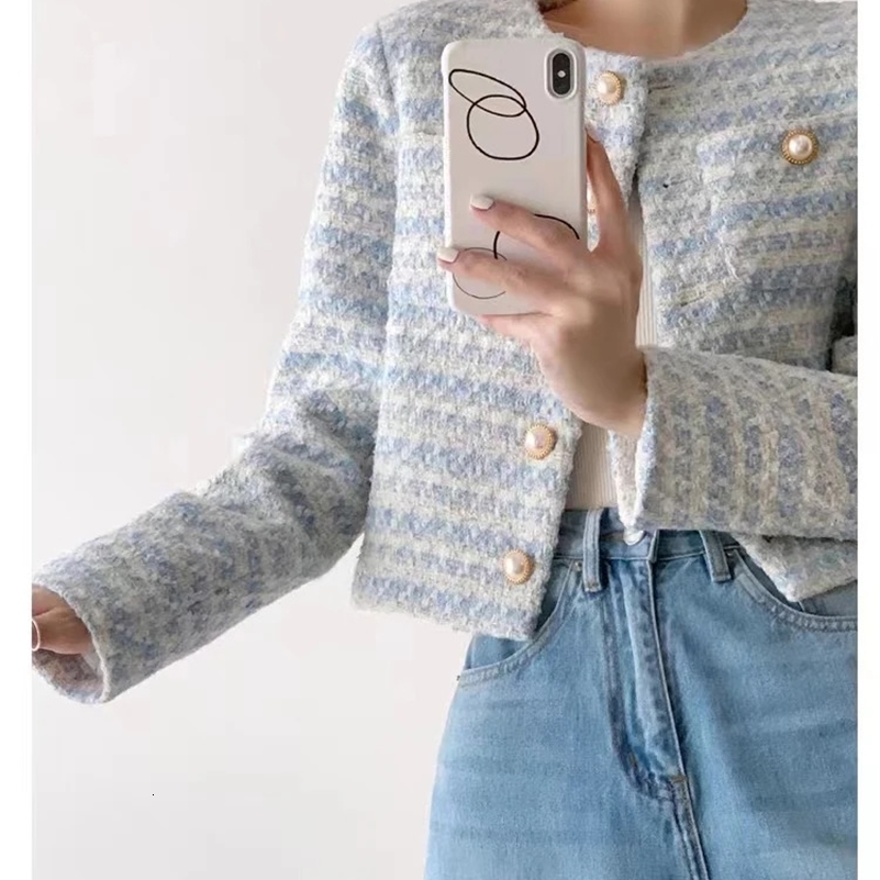 ITOOLIN Autumn Winter Women Elegant Tweed Cardigan Short Coat With Pocket Single Breasted Jacket For Women Loose Outwear 240829