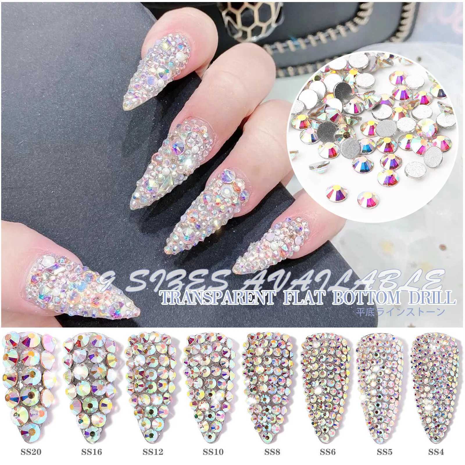 1440pcs transparent/AB SS3-SS16 nail rhinestone sparkling glass diamond round flat back mini rhinestone nail gemstone processing accessories W240829