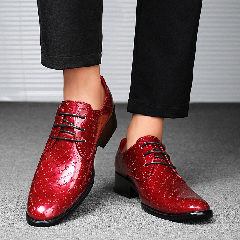 Black Red White Derby Shoes for Men Lace-up Leather Shoes Business Men Dress Wedding Banquet Elevated Shoes Casual Shoes Pointed