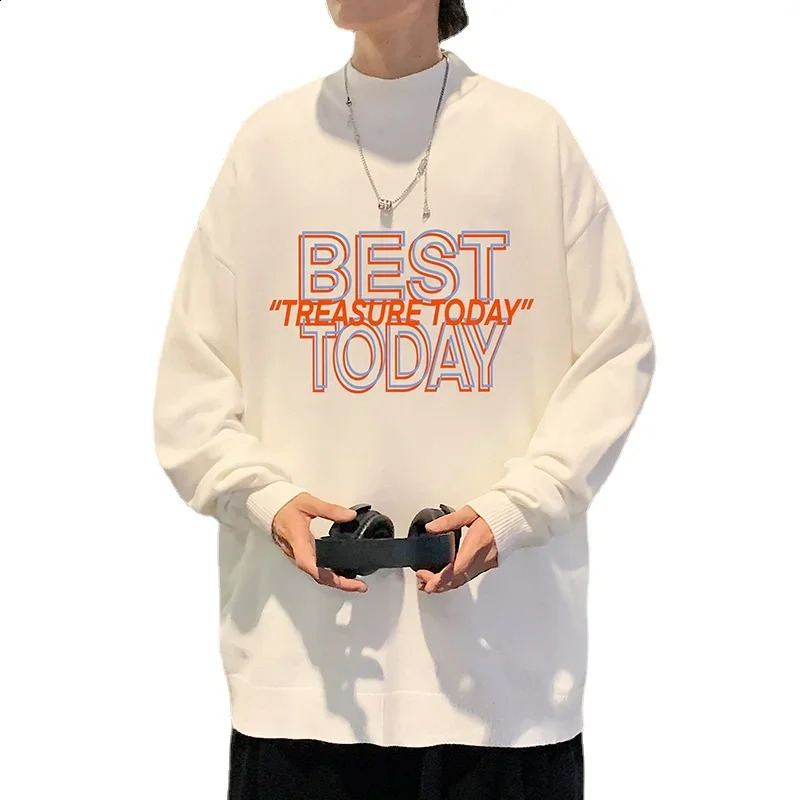 Mens oversized white autumn 5XL knitted sweater with letter printing for mens casual wear full sleeve knitted floral mens clothing 240829