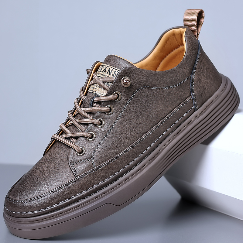 Retro Summer British Casual Italian Handmade Brand Cow Leather Black Sneakers Outdoor Walk Skateboard Shoes Men 3a5b