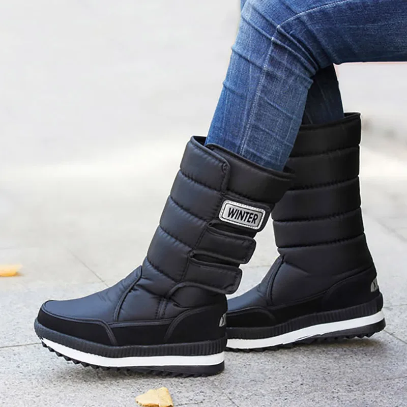Big Size 46 47 Men Snow Boots Winter Female Boots Thick Plush Waterproof Non-slip Thigh High Boots Warm Fur Lovers Winter Shoes